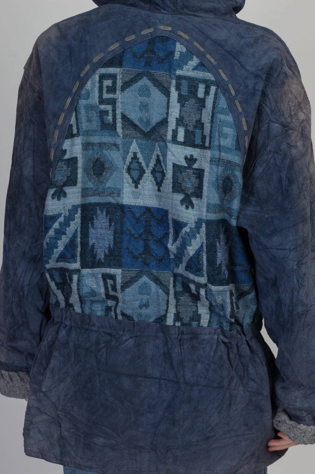 90s Blue Suede Southwestern Hooded Coat - Men's Large, Women's XL