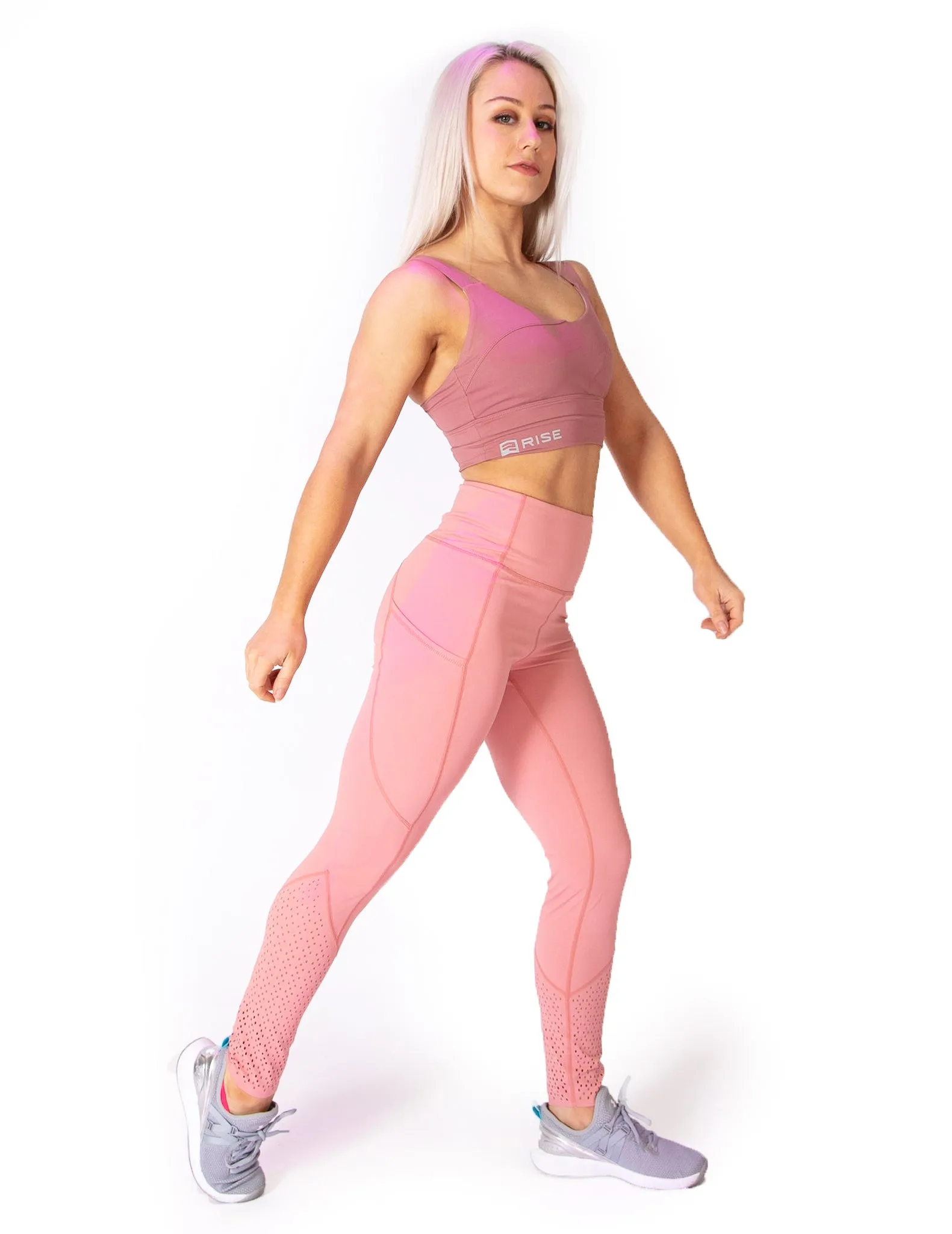 EYELET HIGH RISE LEGGINGS - PINK