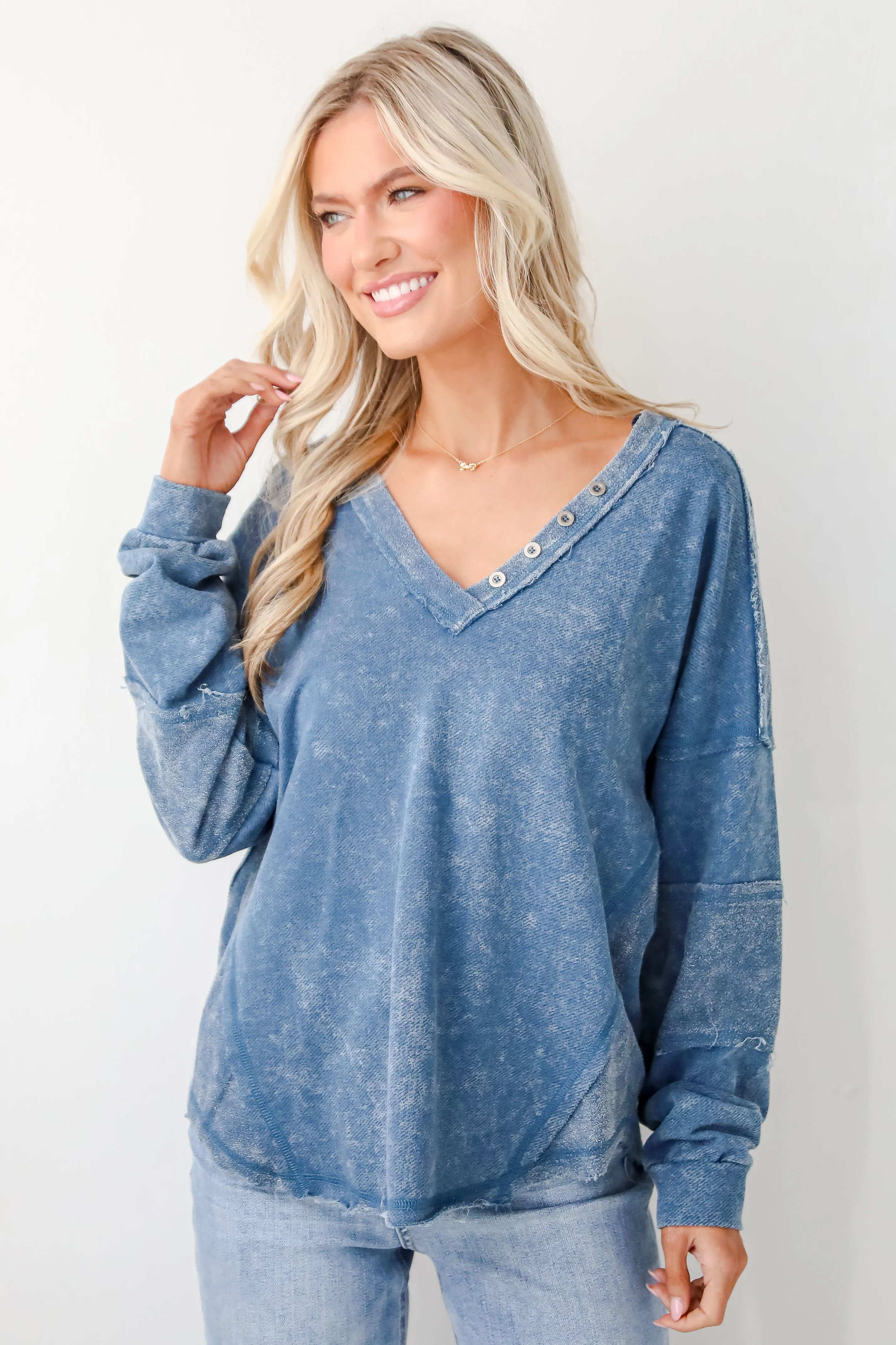 FINAL SALE - Amazing Memories Denim Knit Top - DOORBUSTER