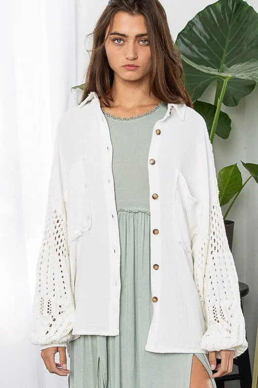 Lesley White Crochet Sleeve Shacket