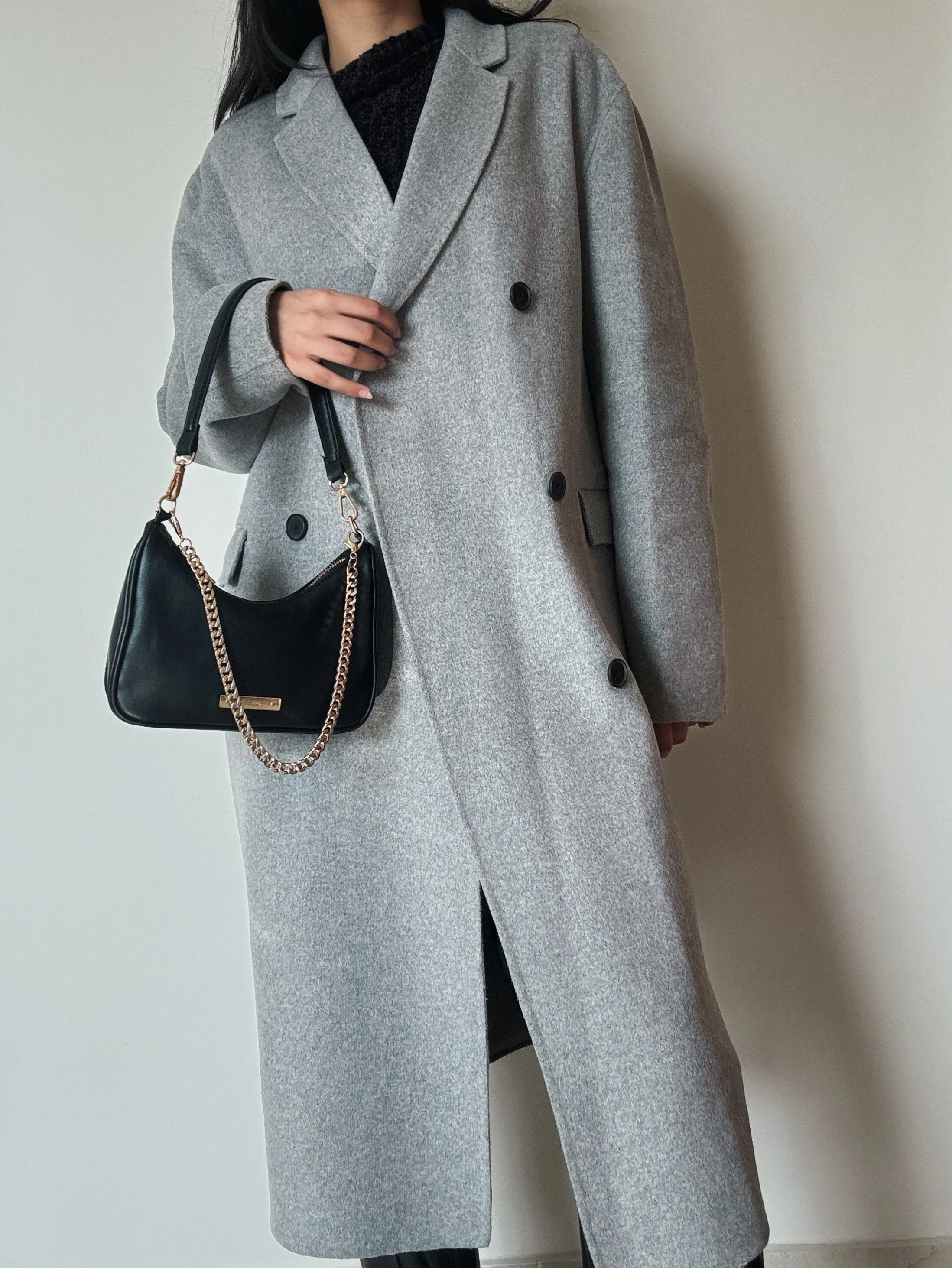 Long Grey Wool Coat (Handmade, 80% wool)
