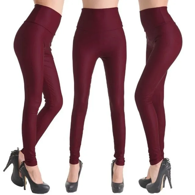 New Women Sexy Leggings Faux Leather Stretch Legging High Waist Leggings Juniors Pants 4 size 21 Colors