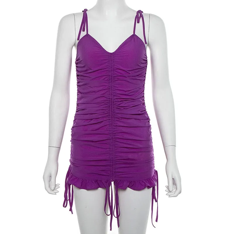 Women's Summer V-Neck Ruched Elastic Skinny Dress